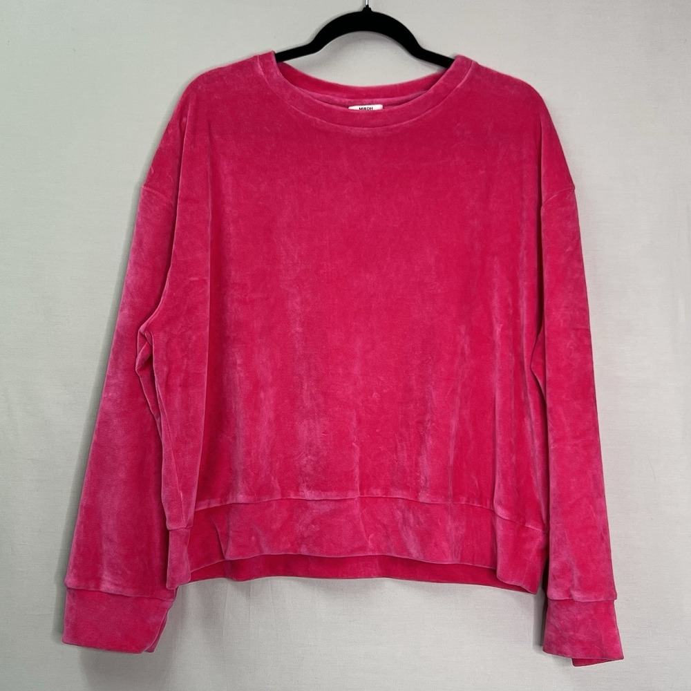 MIKOH Hot pink knit Velour velvet boxy cropped long sleeve pullover sweater Sz M